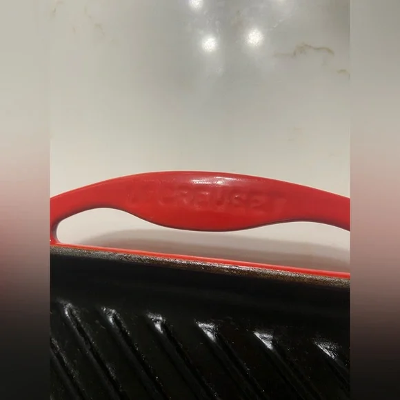 LE CREUSET Red Cast Iron Griddle Pan w/ Side Handles